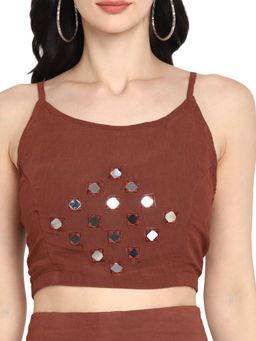 Indy Raaga - Chocolate Brown Georgette Mirror Work Stitched Blouse