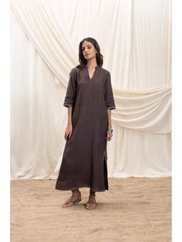 Akashi - A-Line Midi Dress With Slit - Brown
