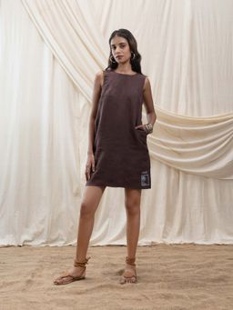 Akashi - U - Neck Shift Dress - Brown