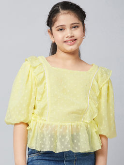 Stylo Bug - Girl's Solid 3/4 Sleeves Waist Length Refful Casual Wear Top -yellow