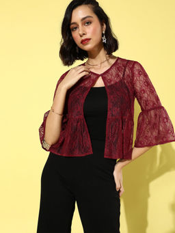 Style Quotient - Maroon Self Design Shrug