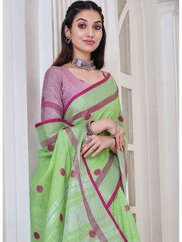 Sangam Prints - Light Green Woven Work Traditional Tassle Saree with Unstitched Blouse