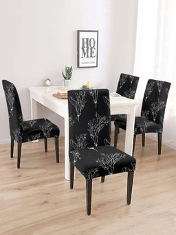 Cortina - Set of 4 Black & White Leaf Printed Chair Cover