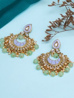 Karatcart - Gold Plated Light Green Beads Meena Kundan Chandbali Earrings for Women