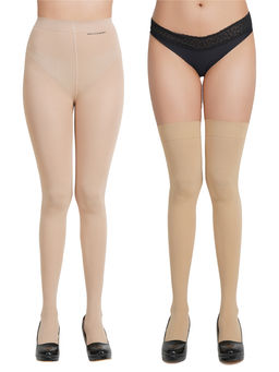 NEXT2SKIN - Women's Nylon Opaque Pantyhose Stockings Combo - Nude (Free Size)