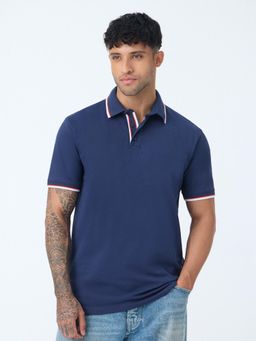 The Souled Store - Pique: Indigo Mens Textured Polo T-Shirt