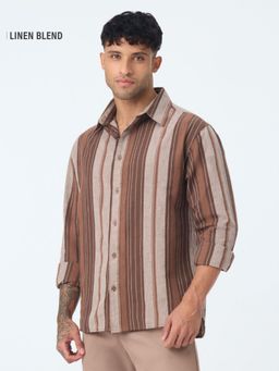 The Souled Store - Cotton Linen Stripes: Latte Mens Cotton Linen Shirt