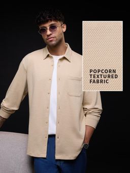 The Souled Store - Textured Latte Mens Relaxed Shirt
