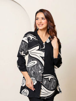 KAFTANIZE - Women Black Collar Neck Floral Tunic