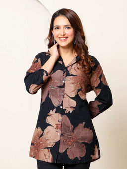 KAFTANIZE - Women Black Collar Neck Floral Tunic