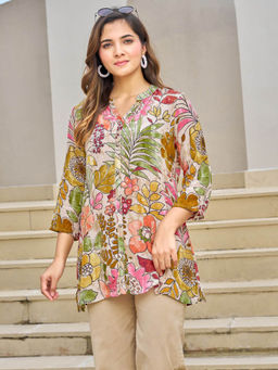 KAFTANIZE - Women Multi-Color Mandarin Neck Floral Tunic
