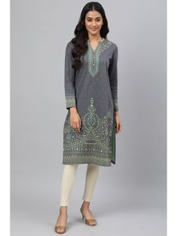 Aurelia - Grey Jacquard Winter Kurta