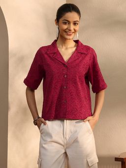 Libas - Maroon Woven Panelled Shirt