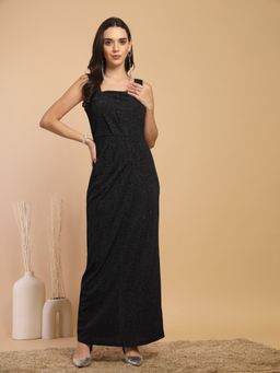 Gipsy - Black Solid Polyester Square Neck Dress