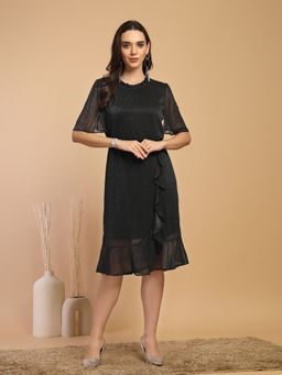 Gipsy - Blue Solid Polyester Round Neck Dress