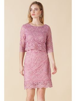 Gipsy - Onion Pink Round Neck Half Sleeve Dress For Women