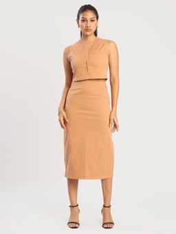 Bene Kleed - Women Beige Sleeveless Regular Fit Top and Skirt