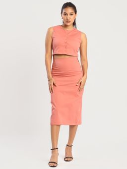 Bene Kleed - Women Pink Sleeveless Regular Fit Top and Skirt