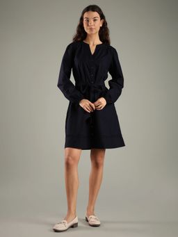 Tommy Hilfiger - Cotton Mandarin Collar A-Line Dress with Belt