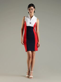 Tommy Hilfiger - Viscose Half-Zip Neck Bodycon Dress