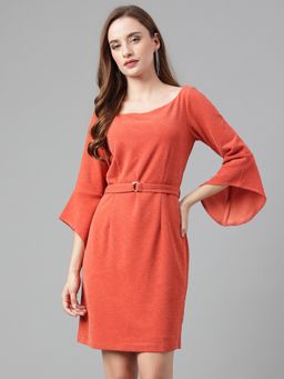 Latin Quarters - Women Orange Casual Dress with Belt