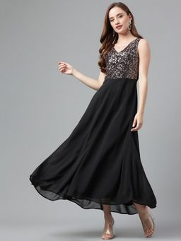 Latin Quarters - Women Black Embellished Sleeveless Party Maxi Dress
