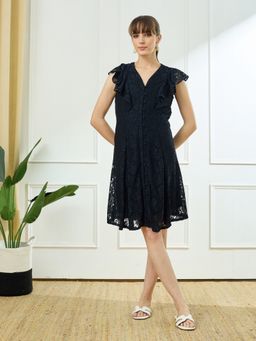 Latin Quarters - Women's Black V-Neck Party Dress