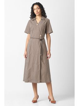 Van Heusen - Women Brown Print Formal Dress with Belt