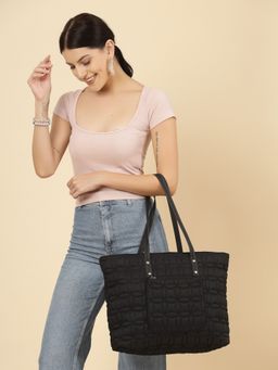 Anekaant - Uno Black Maple Leaf Quilted Polyester Tote Bag