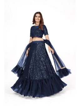 Odette - Women Navy Blue Georgette Semi-Stitched Lehenga With Unstitched Blouse & Dupatta (Set of 3)