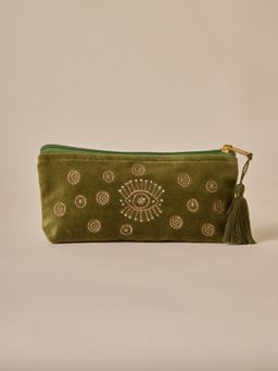 Amaara Home - Olive Green Evil Eye Travel Pouch