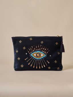 Amaara Home - Navy Blue Evil Eye Travel Pouch