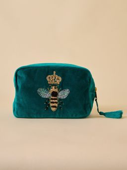 Amaara Home - Teal Bumble Bee Makeup Pouch for Travel
