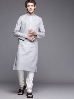 Manyavar - Grey Full Sleeves Kurta with Pencil Pajama (Set of 2)