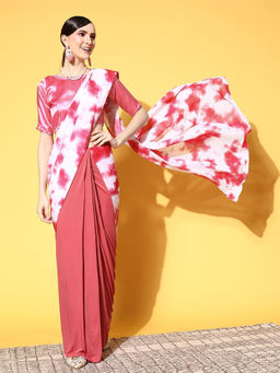 Odette - Pink Solid Poly Silk Saree with Unstitched Blouse