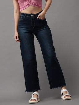 SHOWOFFFF - Womens High-rise Navy Blue Clean Look Jeans