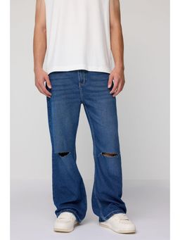 FREAKINS - Men's Vintage Blue Slit Knee Wide Leg Jeans