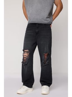 FREAKINS - Grey Charm Straight Distress Denim Jeans