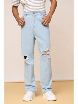 FREAKINS - Men's Light Blue Straight Fit Jeans with Knee Rips