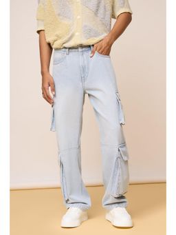 FREAKINS - Frost Blue Men's Straight Utility Cargo Jeans