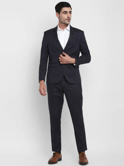 Turtle - Men Pure Cotton Self Design Black Party Blazer with Pant (Set of 2)
