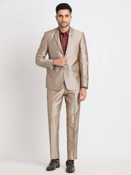 Turtle - Men Terylene Rayon Slim Fit Beige Formal Blazer with Pant (Set of 2)