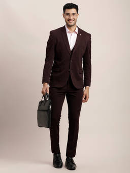 Turtle - Men Pure Cotton Self Design Brown Formal Blazer with Waistcoat & Pant (Set of 3)