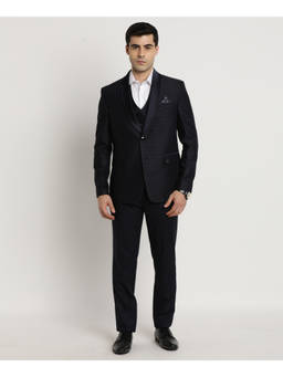 Turtle - Men Poly Viscose Slim Fit Navy Blue Party Blazer with Waistcoat & Pant (Set of 3)