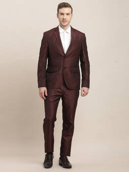 Turtle - Men Terry Rayon Self Design Wine Formal Blazer with Pant (Set of 2)