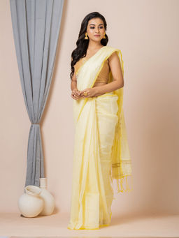 LAA CALCUTTA - Yellow and Gold Sequine Saree with Unstitched Blouse