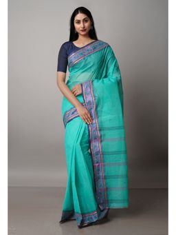 Unnati Silks - Turquoise Pure Handloom Superfine Bengal Cotton Saree