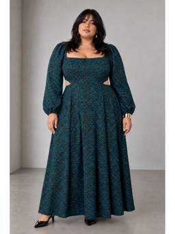 Beyond the Curve - VIRGIO - TealAbstract Viscose Cutout Plus Size Dress