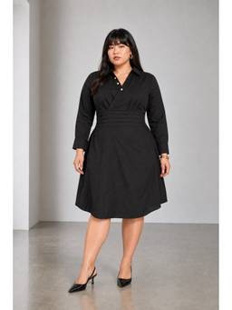 Beyond the Curve - VIRGIO - BlackSolid Cotton Wrap Style Shirt Plus Size Dress
