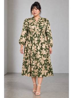 Beyond the Curve - VIRGIO - GreenFloral Viscose Split Plus Size Dress